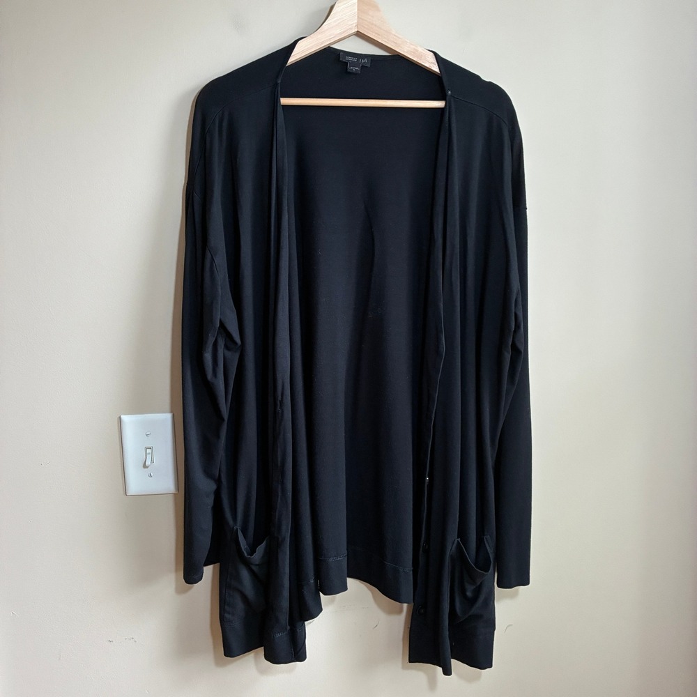 J. Jill Wearever Button Front Cardigan XL Black Women Rayon Blend Stretch FLAW
